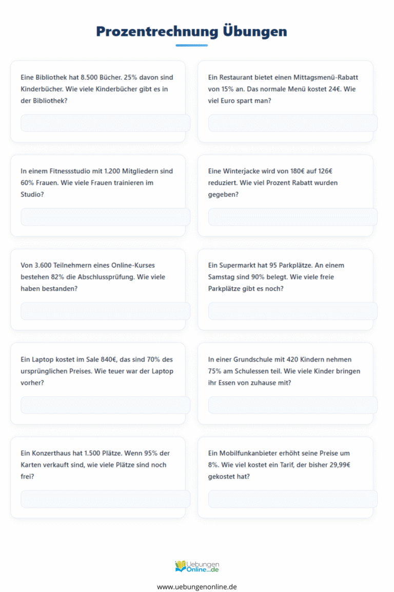 Prozentrechnung – Übungen & Aufgaben online