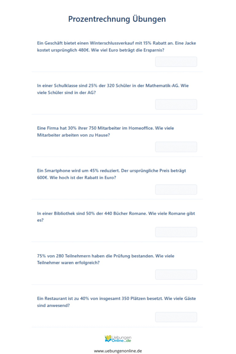 Prozentrechnung – Übungen & Aufgaben online