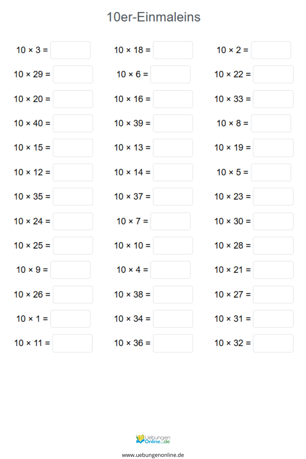 10er Reihe – Einmaleins lernen mit Übungen und Arbeitsblättern