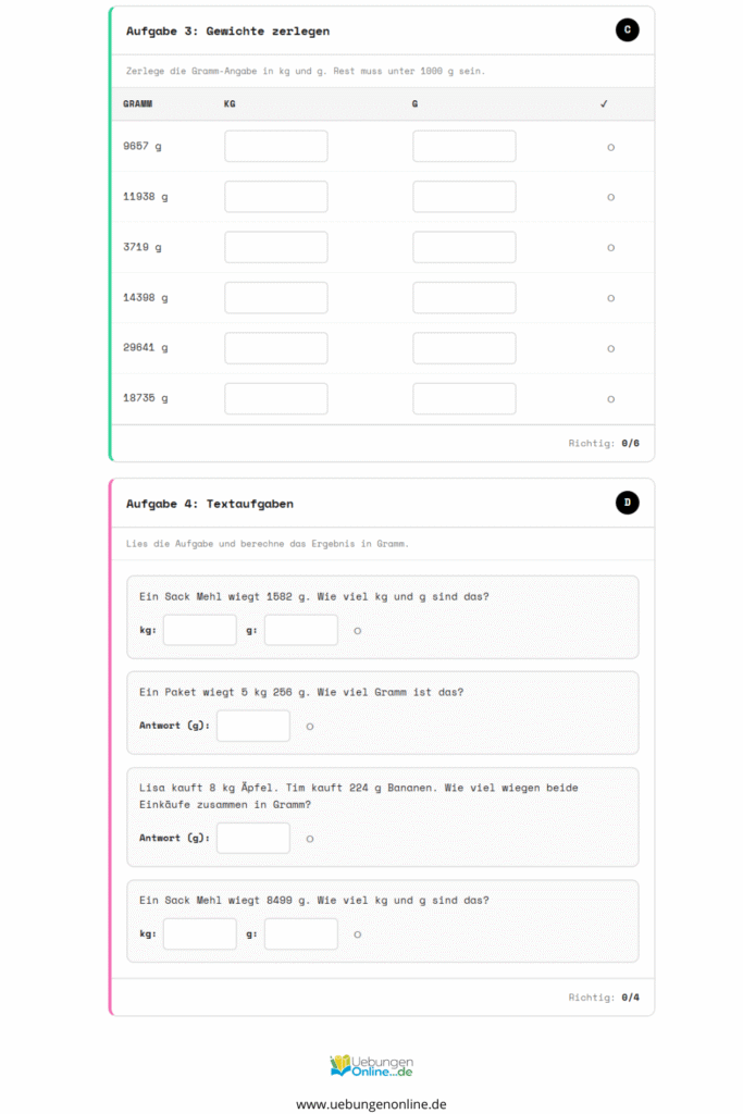 4 klasse mathe gewichte umrechnen arbeitsblatt pdf