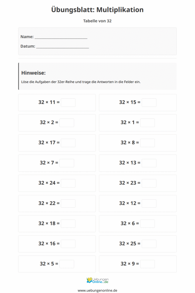 einmaleins 32er reihe
