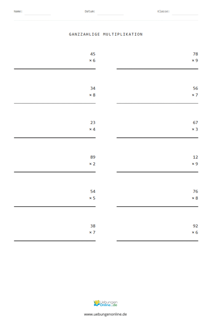 einführung multiplikation klasse 2 pdf