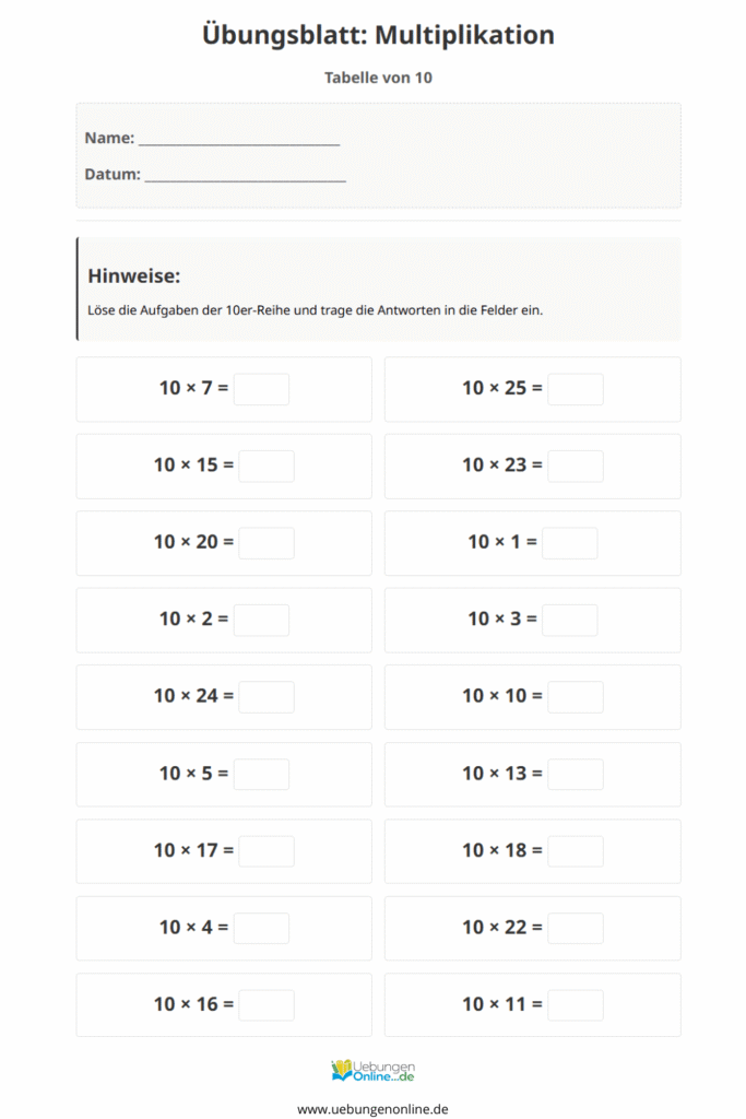 einmaleins 10er reihe