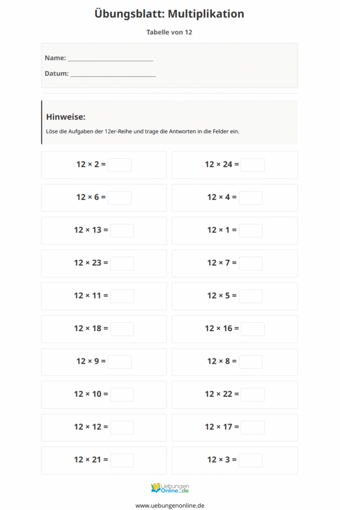einmaleins 12er reihe