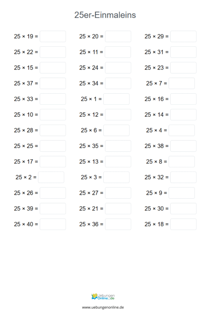 einmaleins 25er reihe