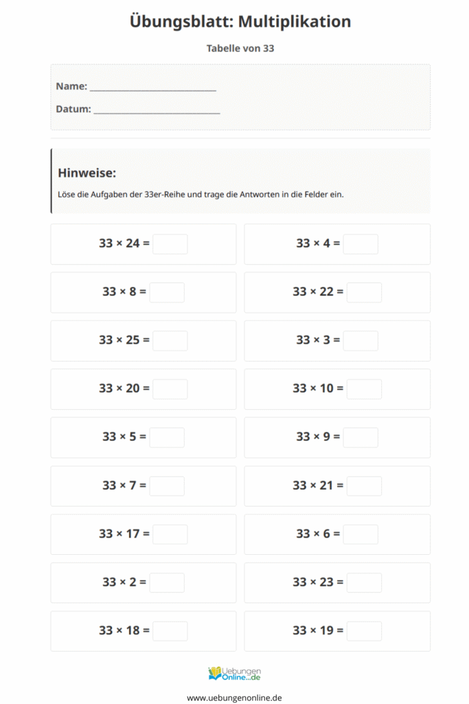 einmaleins 33er reihe