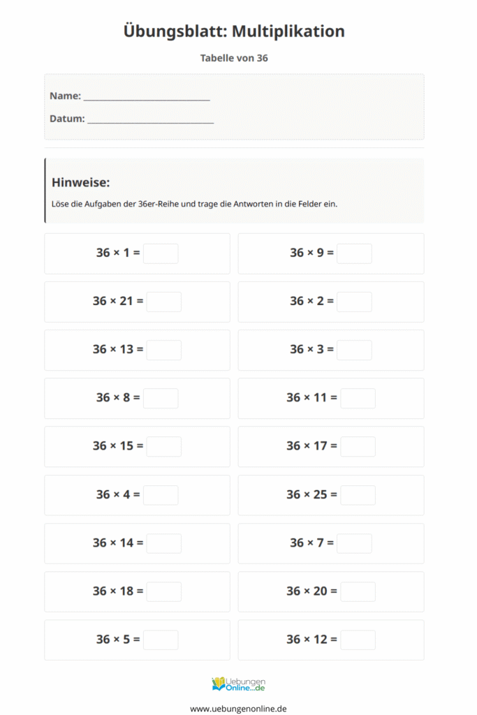 einmaleins 36er reihe