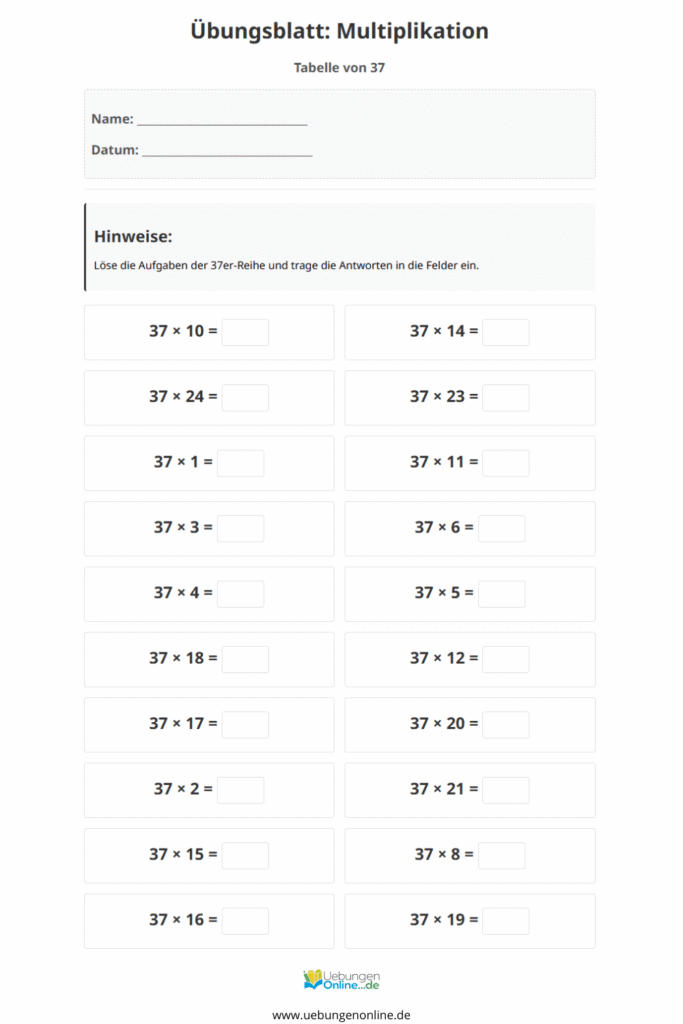einmaleins 37er reihe