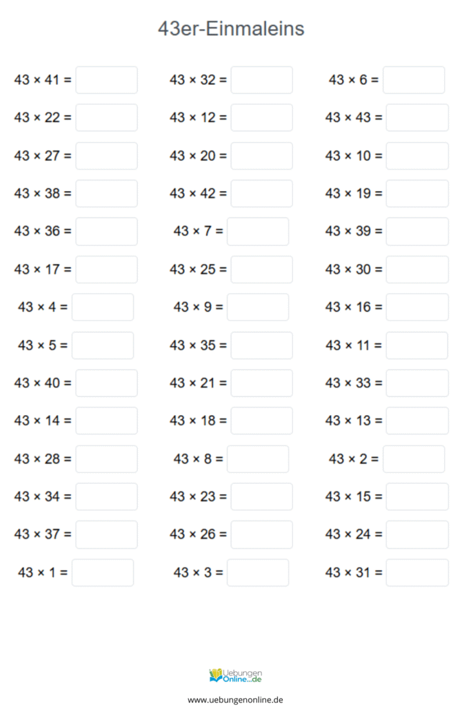 einmaleins 43er reihe