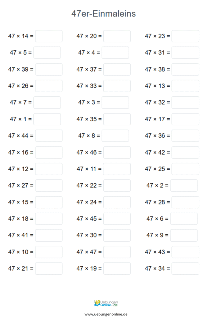 einmaleins 47er reihe