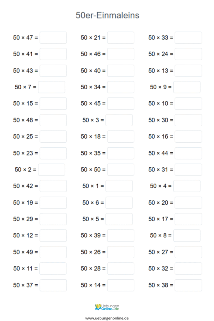 einmaleins 50er reihe