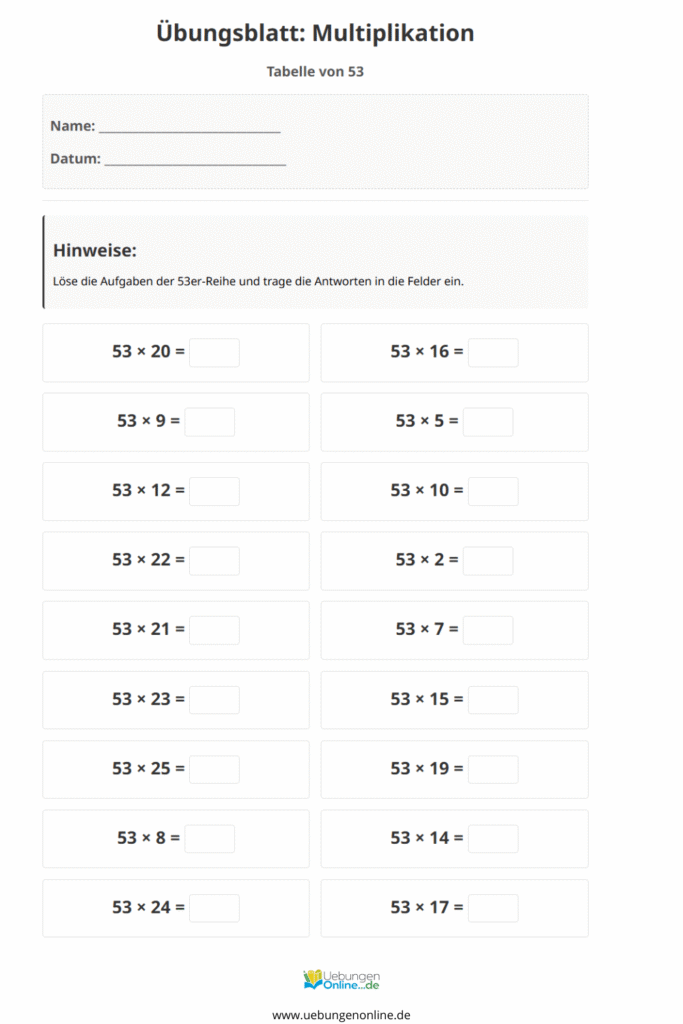 einmaleins 53er reihe