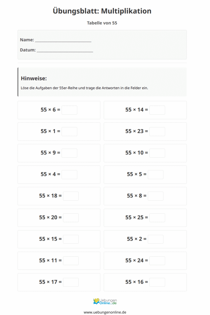 einmaleins 55er reihe