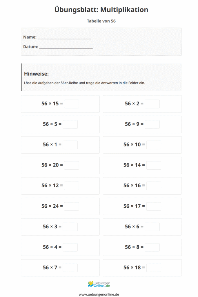 einmaleins 56er reihe