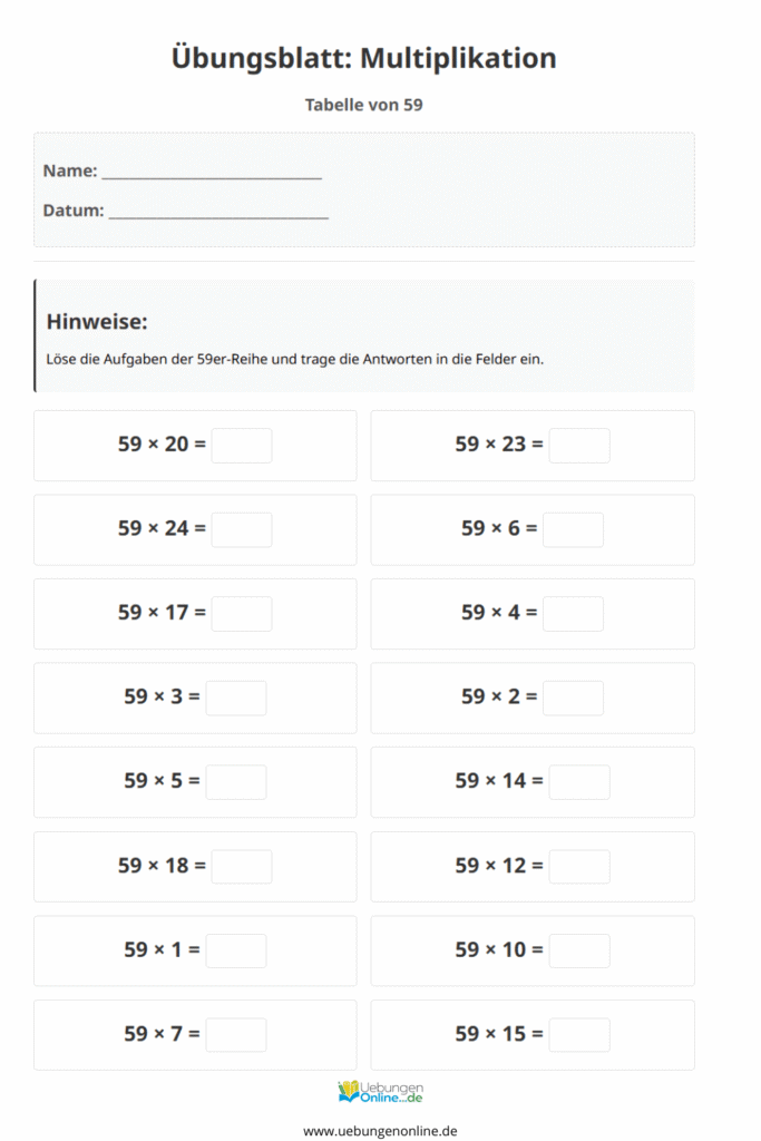 einmaleins 59er reihe