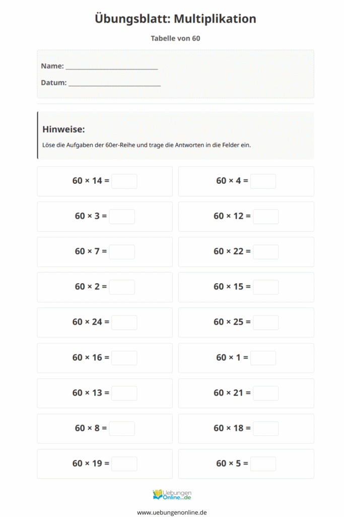 einmaleins 60er reihe