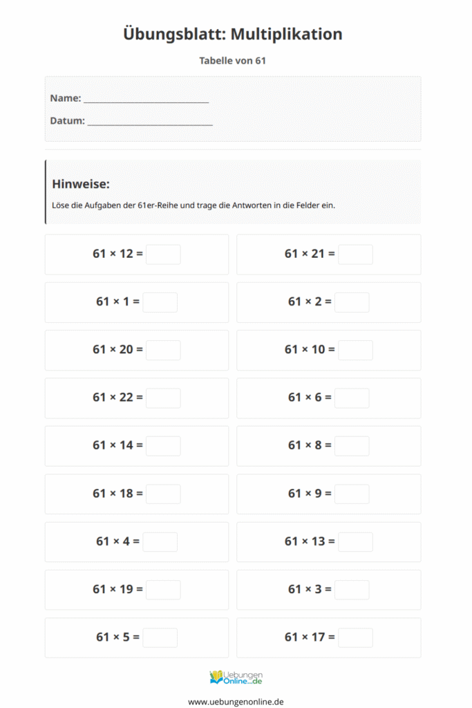 einmaleins 61er reihe