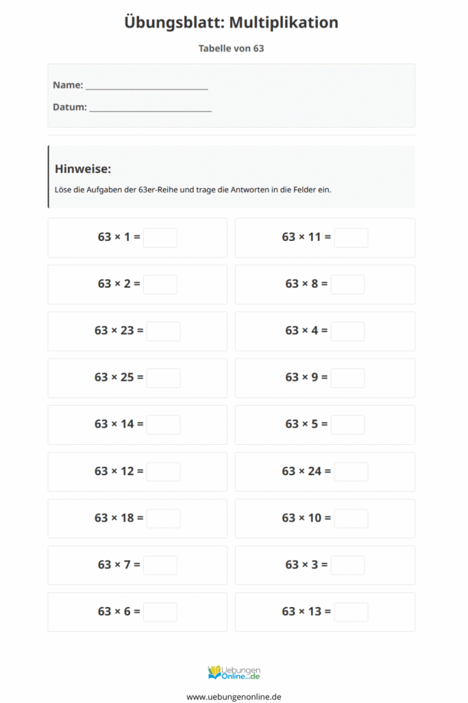 einmaleins 63er reihe