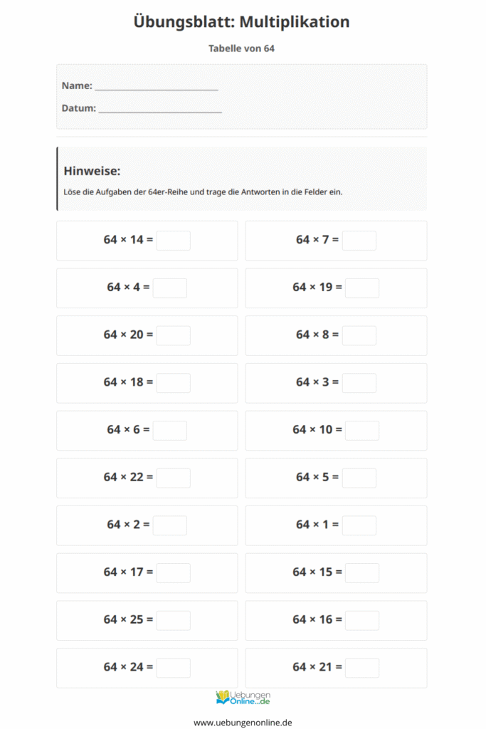 einmaleins 64er reihe