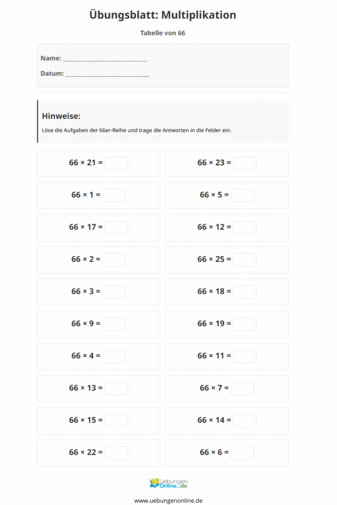 einmaleins 66er reihe