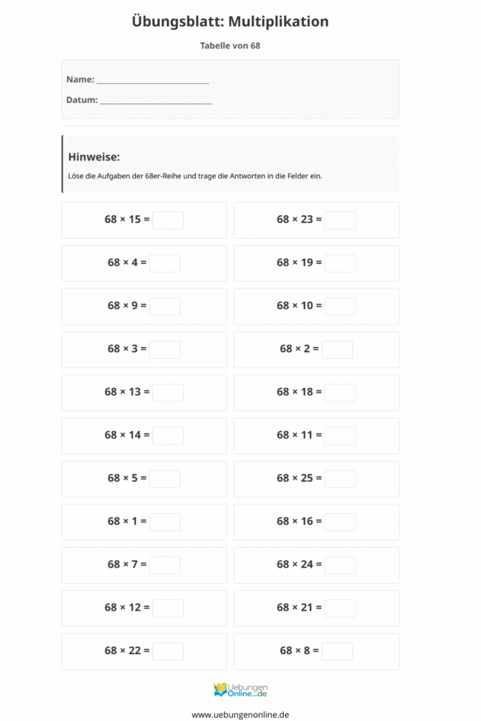 einmaleins 68er reihe