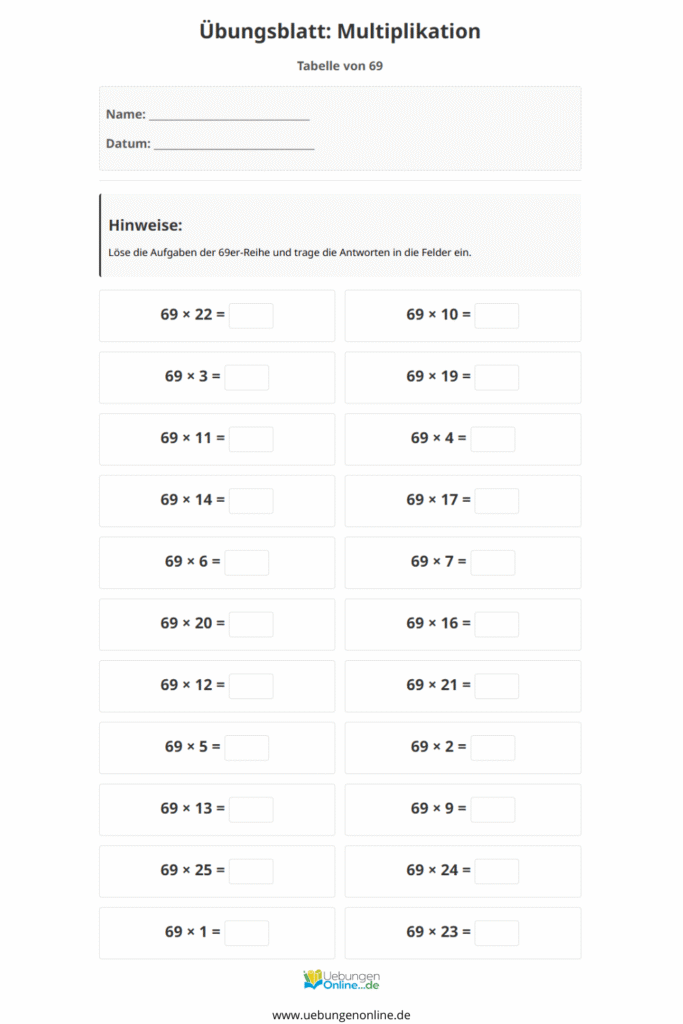 einmaleins 69er reihe