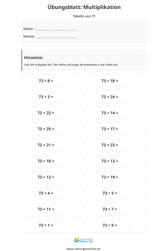 einmaleins 73er reihe