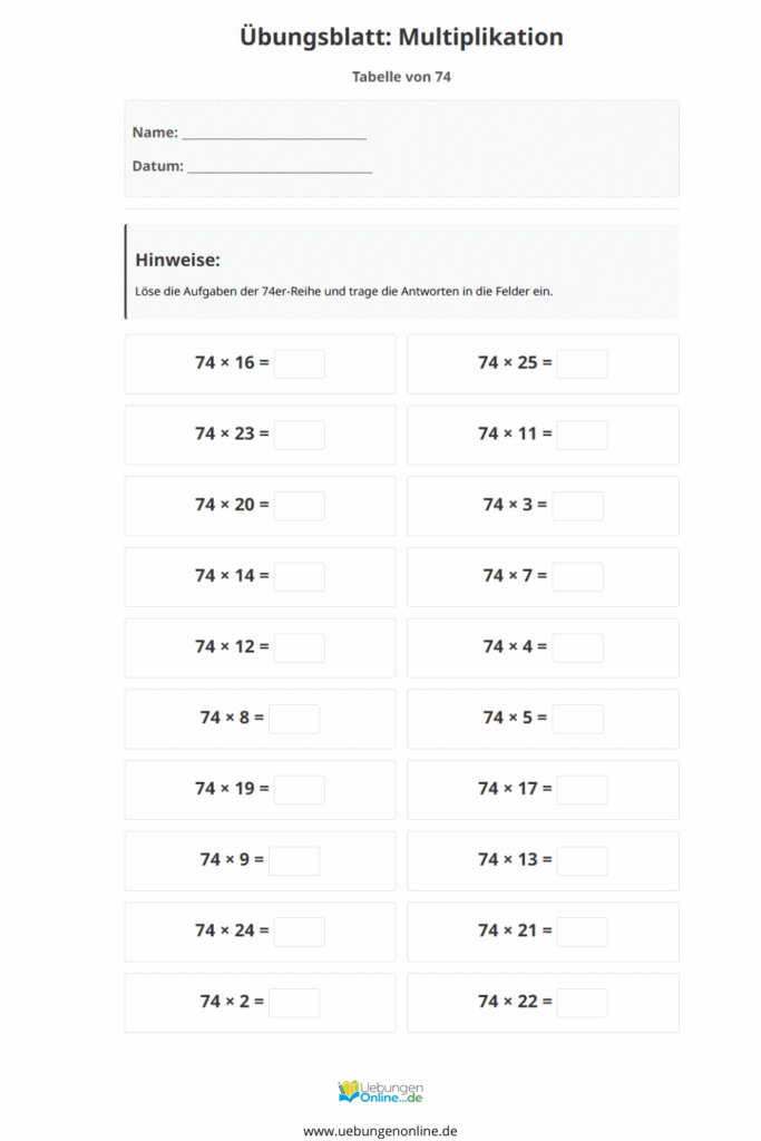 einmaleins 74er reihe
