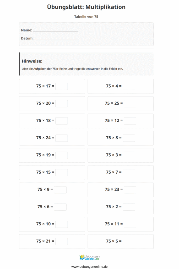 einmaleins 75er reihe