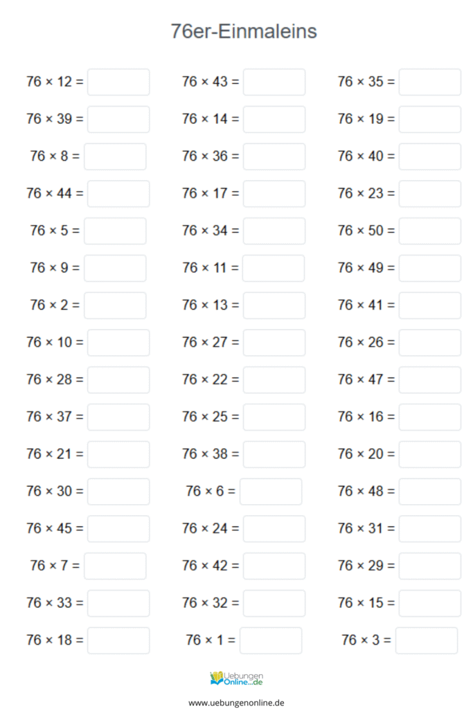 einmaleins 76er reihe