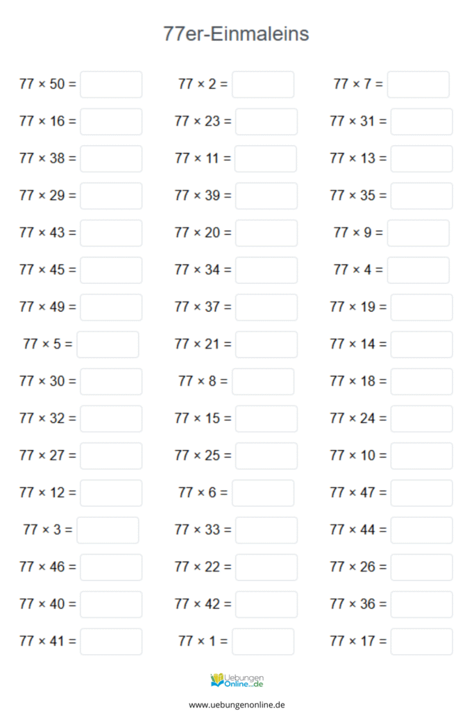 einmaleins 77er reihe