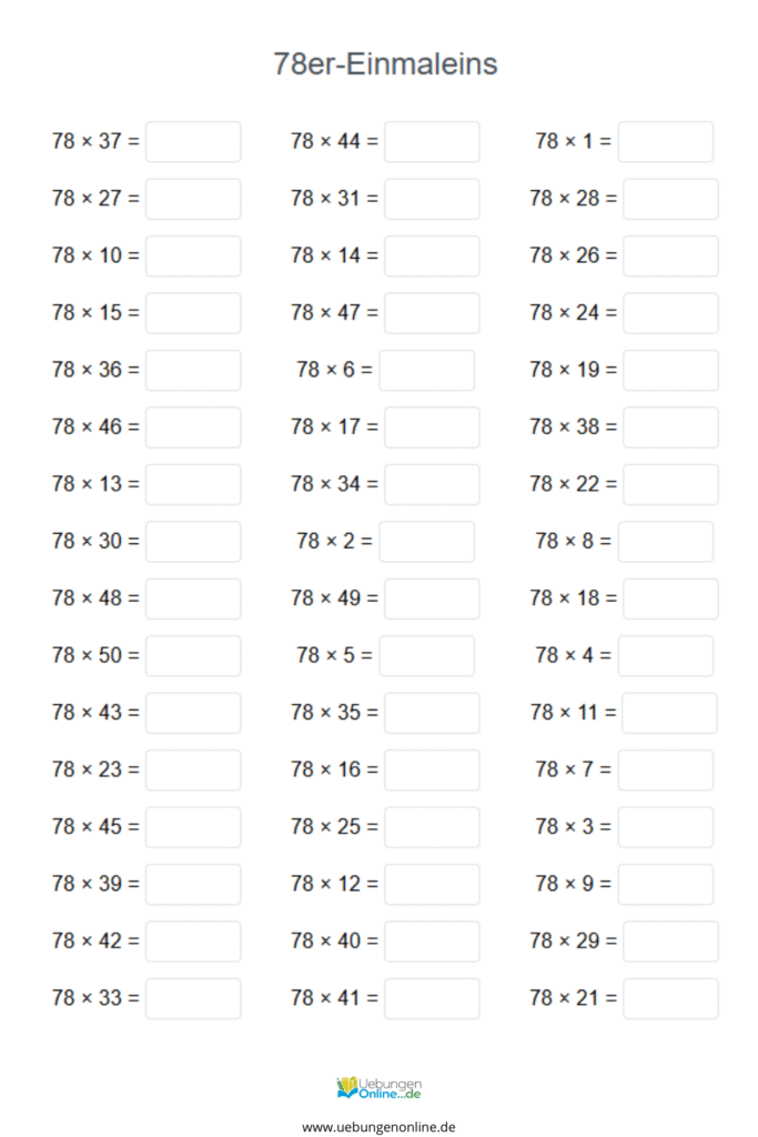 einmaleins 78er reihe