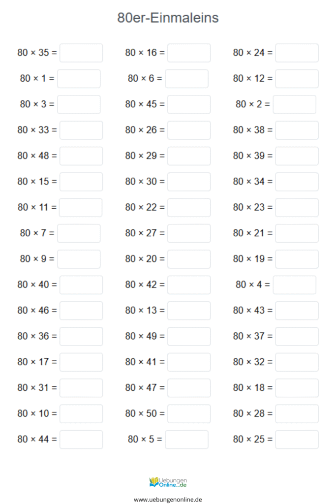 einmaleins 80er reihe