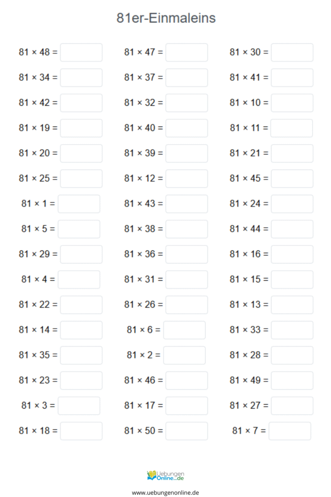 einmaleins 81er reihe
