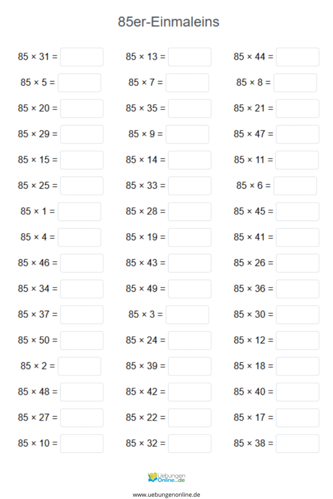einmaleins 85er reihe