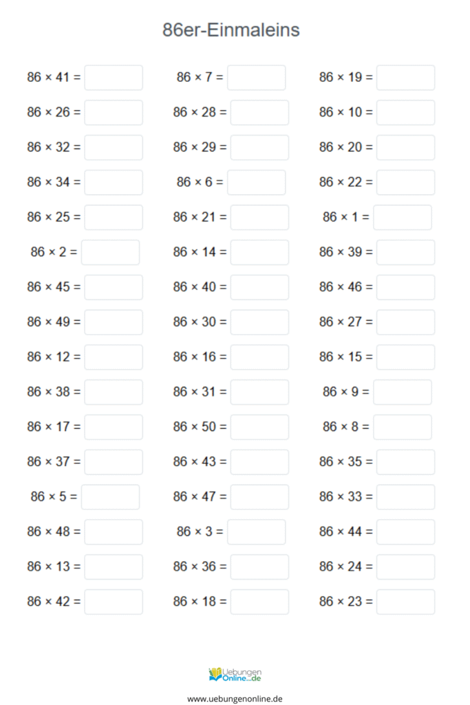 einmaleins 86er reihe