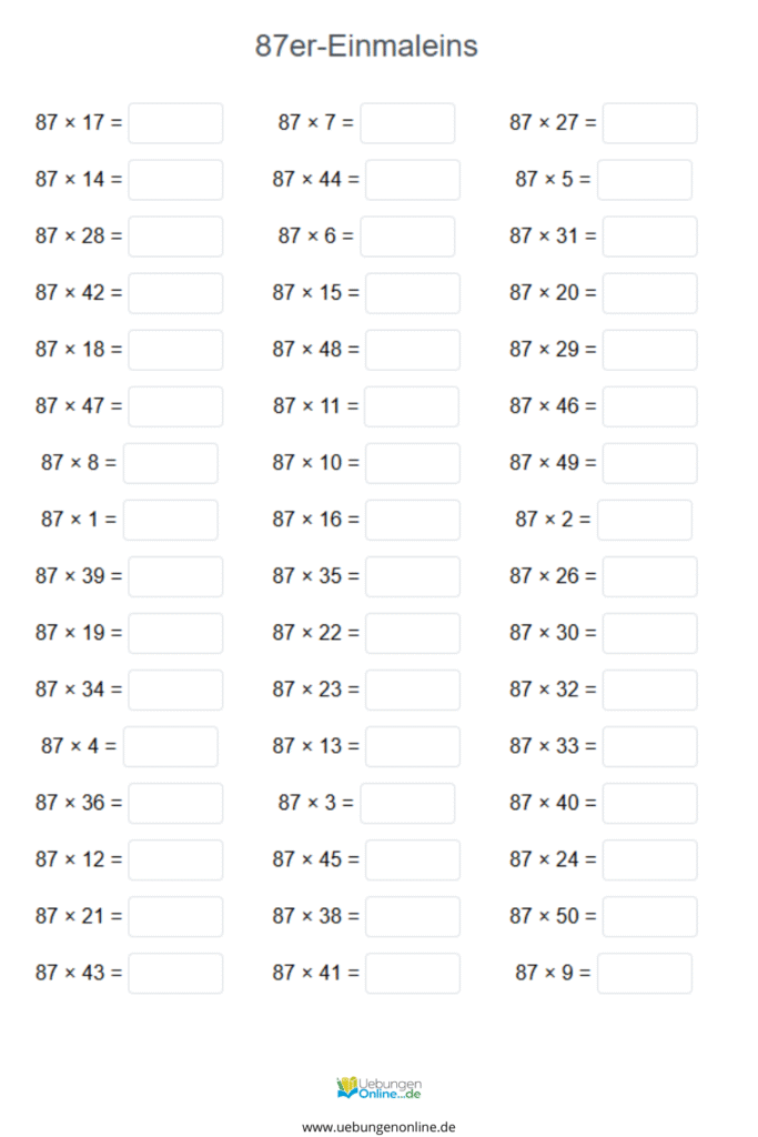 einmaleins 87er reihe