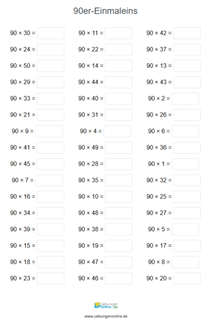 einmaleins 90er reihe