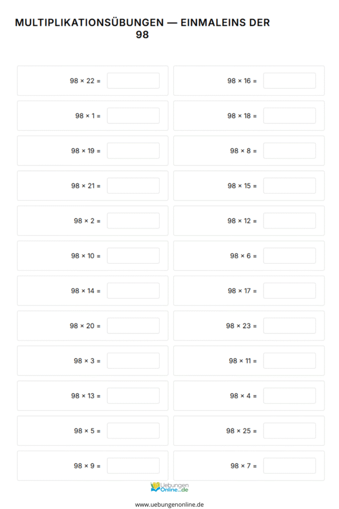 einmaleins 98er reihe