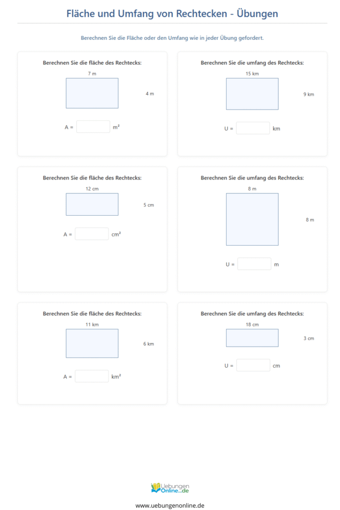 flächeninhalt und umfang berechnen übungen pdf mit lösungen klasse 4