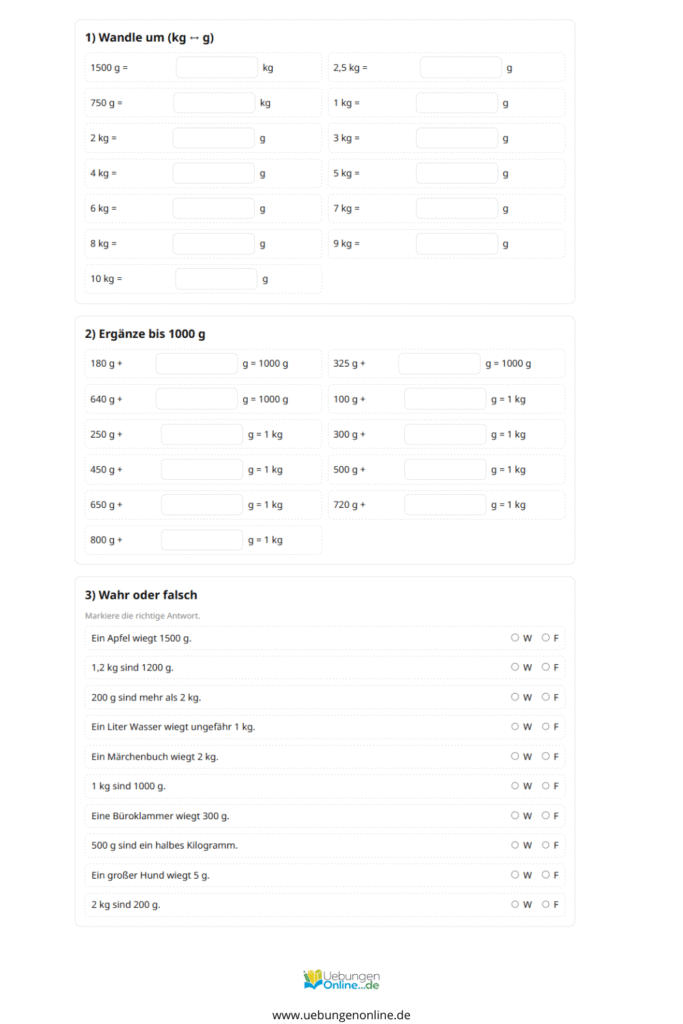 gewicht 3 klasse arbeitsblatt