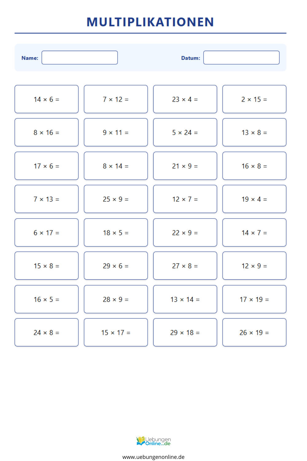 Multiplikation Klasse 3 – Übungen & Arbeitsblätter