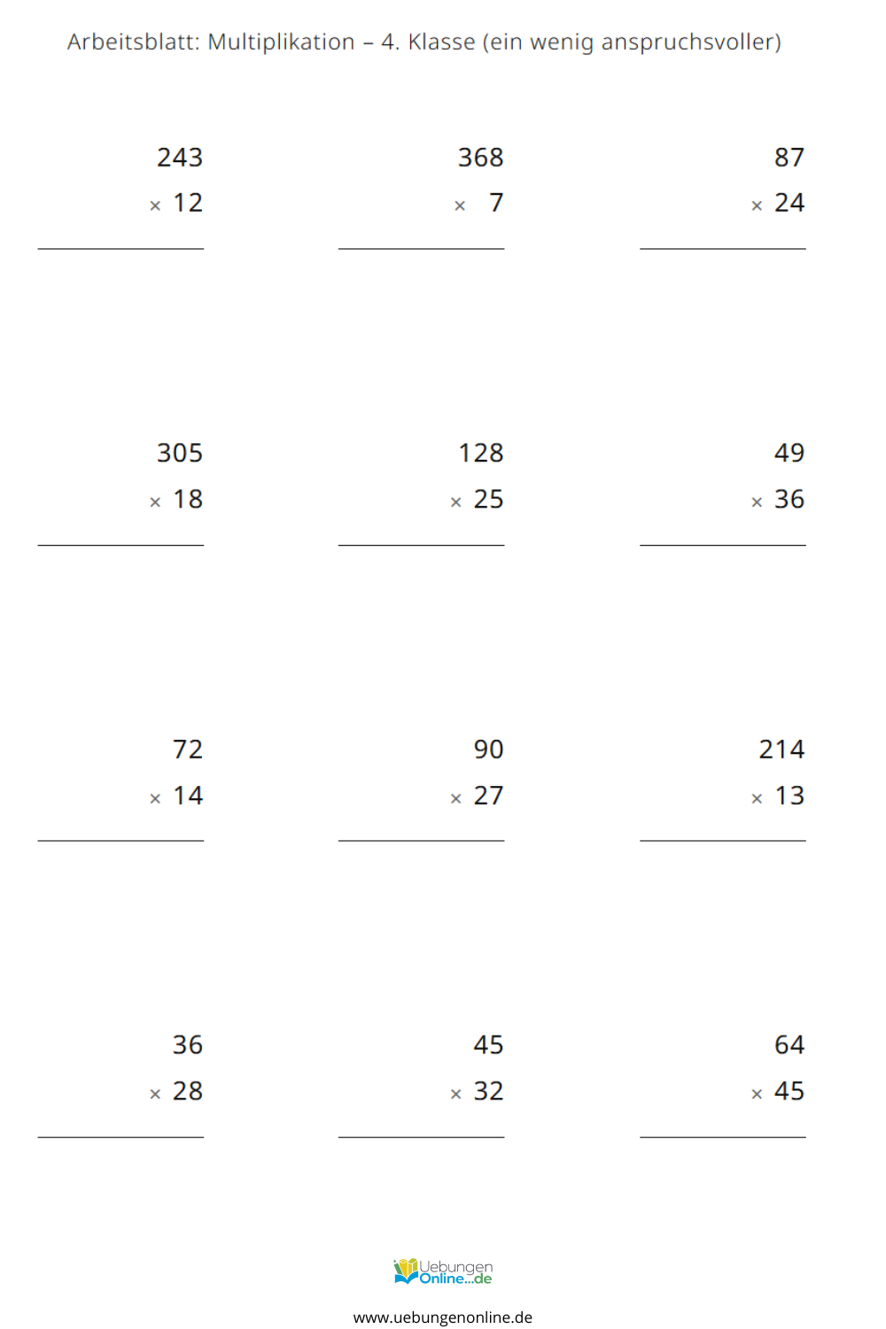 Multiplikation Klasse 4 – Übungen & Arbeitsblätter