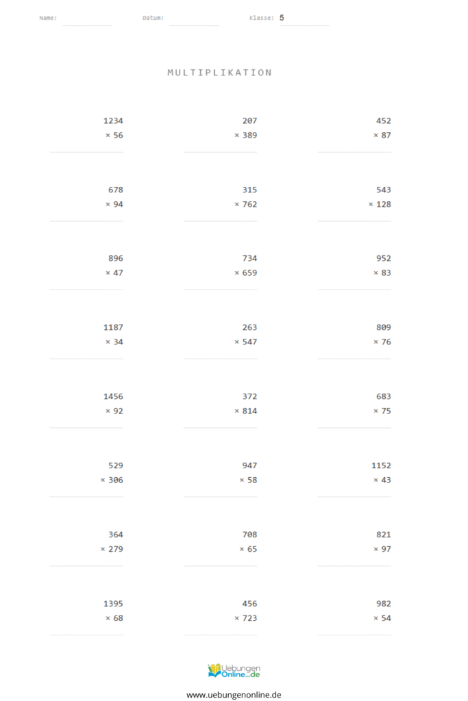 multiplikation klasse 5