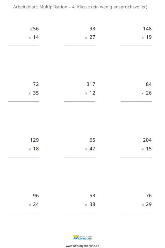 sachaufgaben multiplikation klasse 4