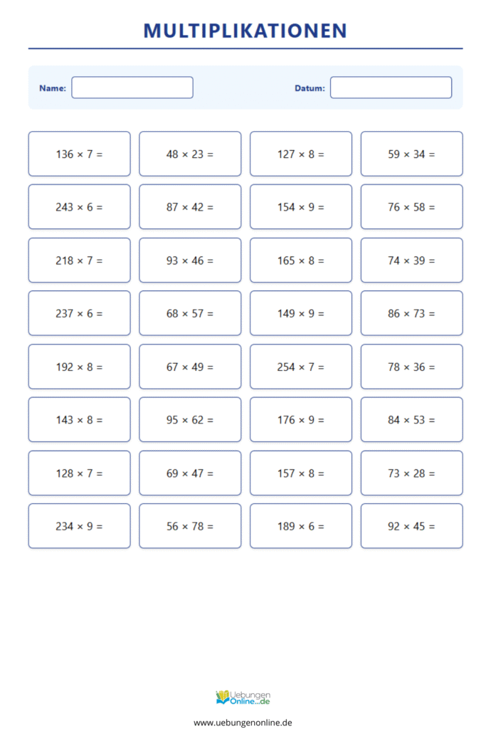 sachaufgaben schriftliche multiplikation klasse 4