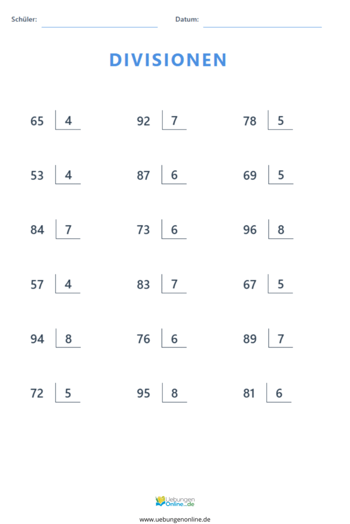schriftliche division arbeitsblätter 5. klasse pdf