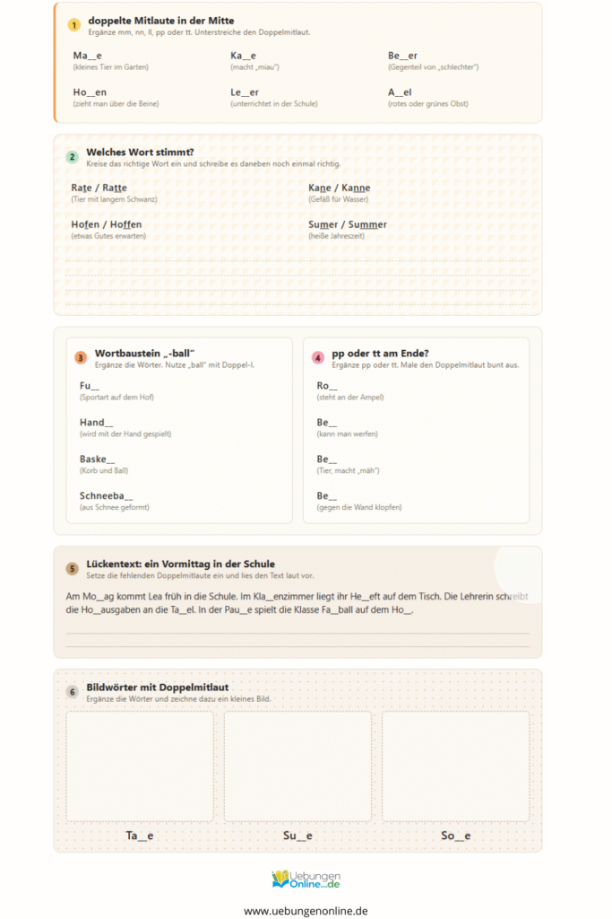 4 klasse doppelkonsonanten übungen