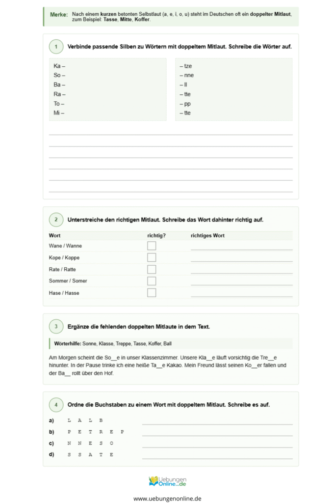 doppelkonsonanten übungen 4 klasse