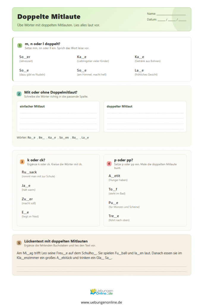 doppelkonsonanten übungen 4. klasse